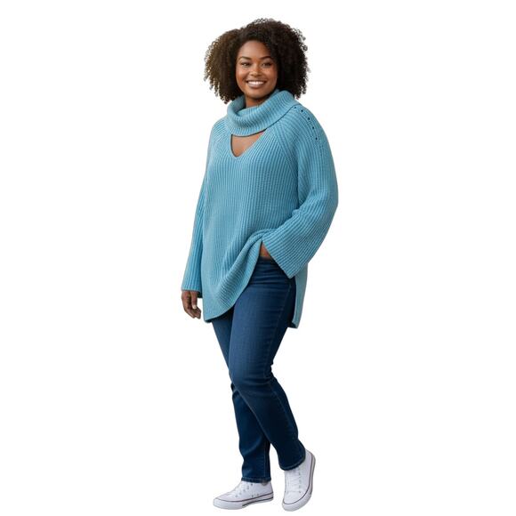 Lane Bryant Women's Classic Cut Out Chenille Knit Blue Sweater Plus Size 22/24 - Picture 1 of 5